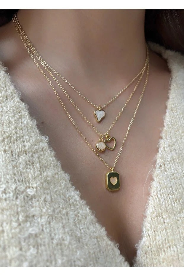 Set 3 Colliers Charm Cœur Superposés — Bijou Femme Élégant & Romantique