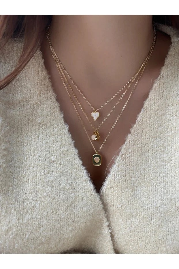 Set 3 Colliers Charm Cœur Superposés — Bijou Femme Élégant & Romantique