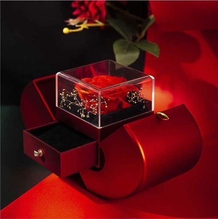 Coffret Cadeau Rose Éternelle & Collier | Boîte Bijoux Pomme