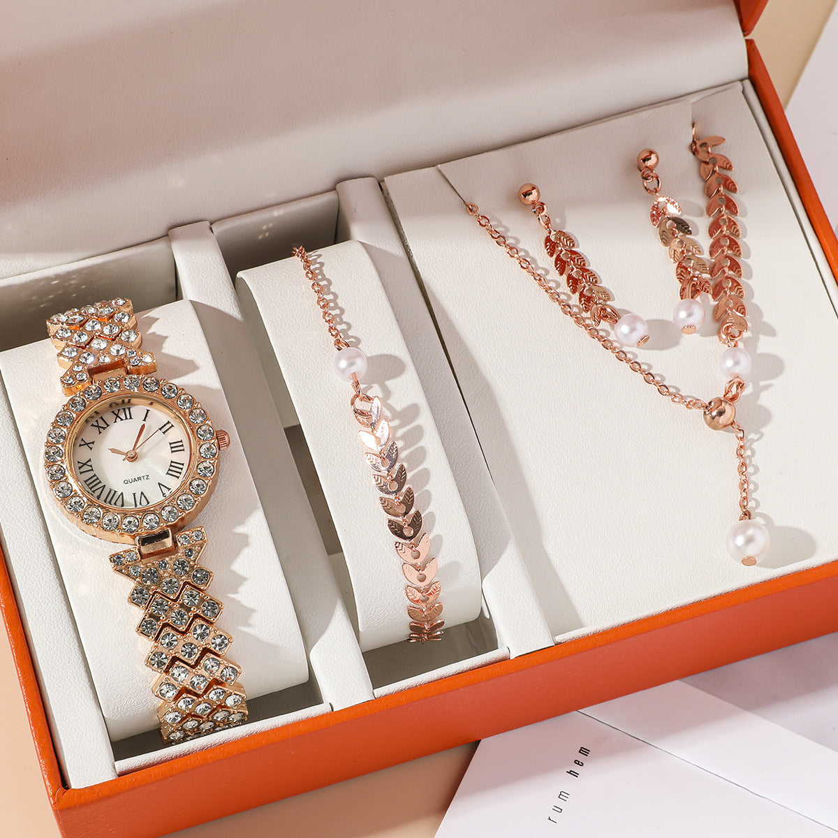 Coffret Montre Strass Femme | Collier Boucles Bracelet Luxe