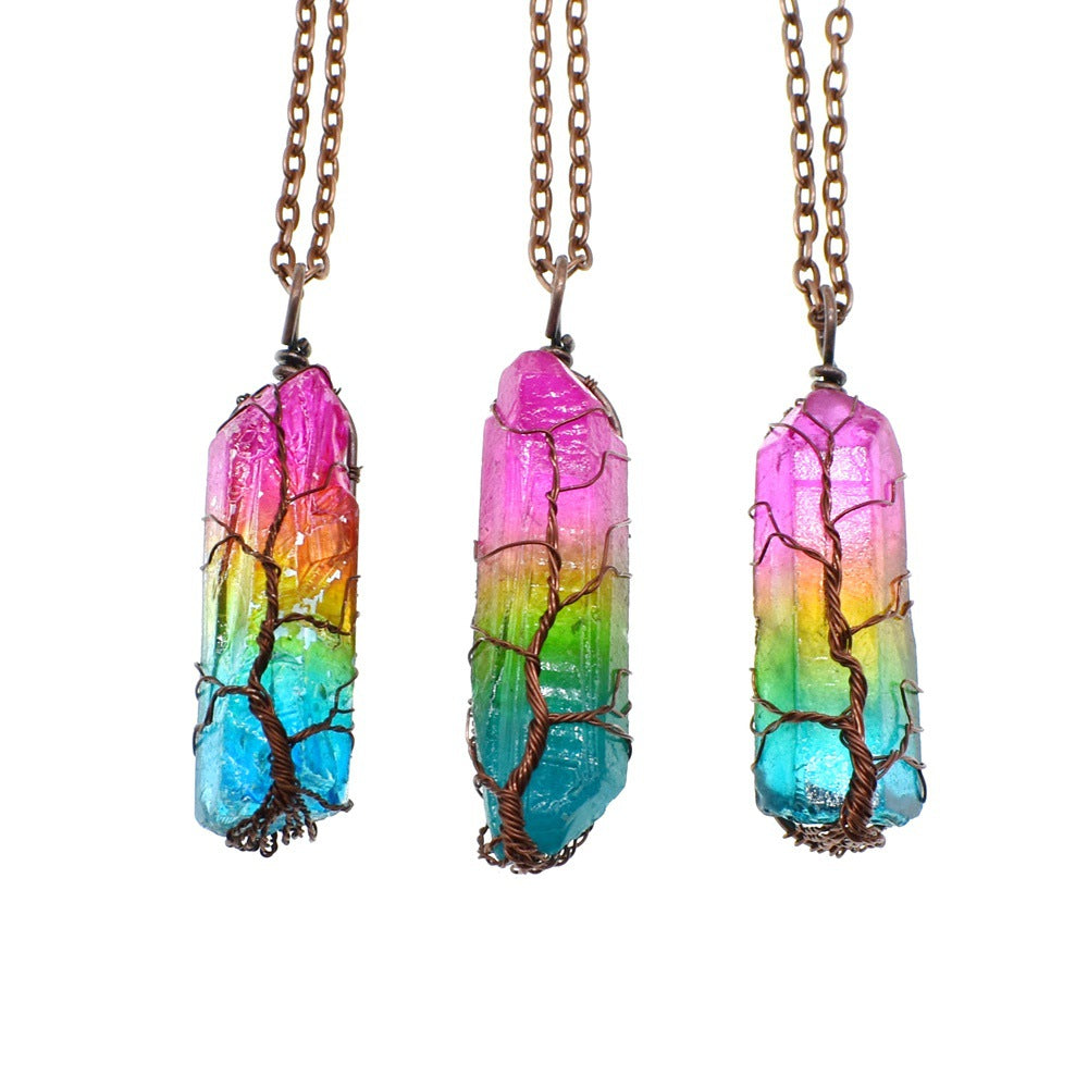 Collier Arbre de Vie | Pendentif Crystal Pilier Pierre Naturelle