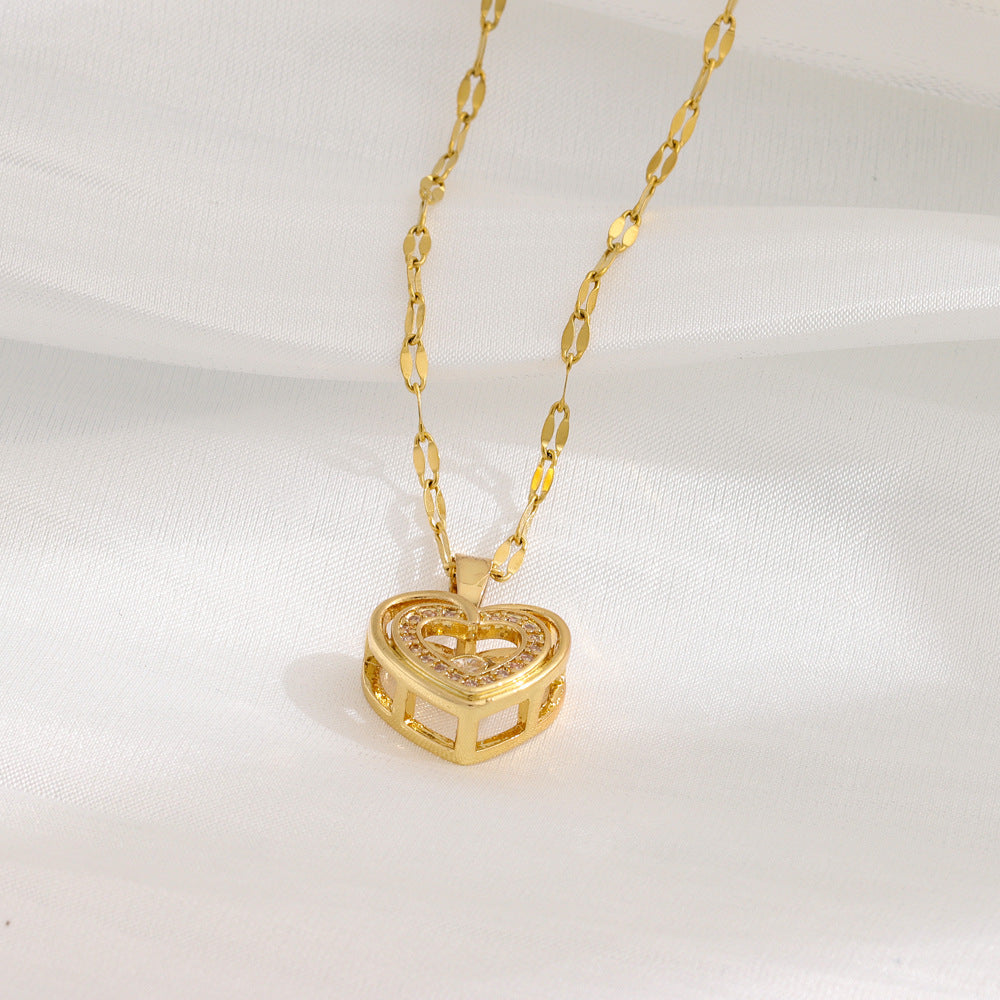 Collier Double Rang Amour | Pendentif Cœur Strass Acier