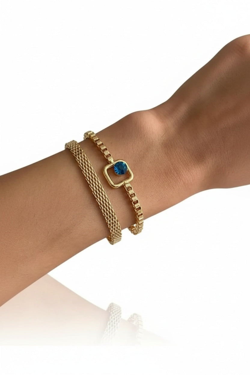 Set de Bracelets Blue Sparkle 2 Pièces — Superposés Minimalistes | Cadeau Femme