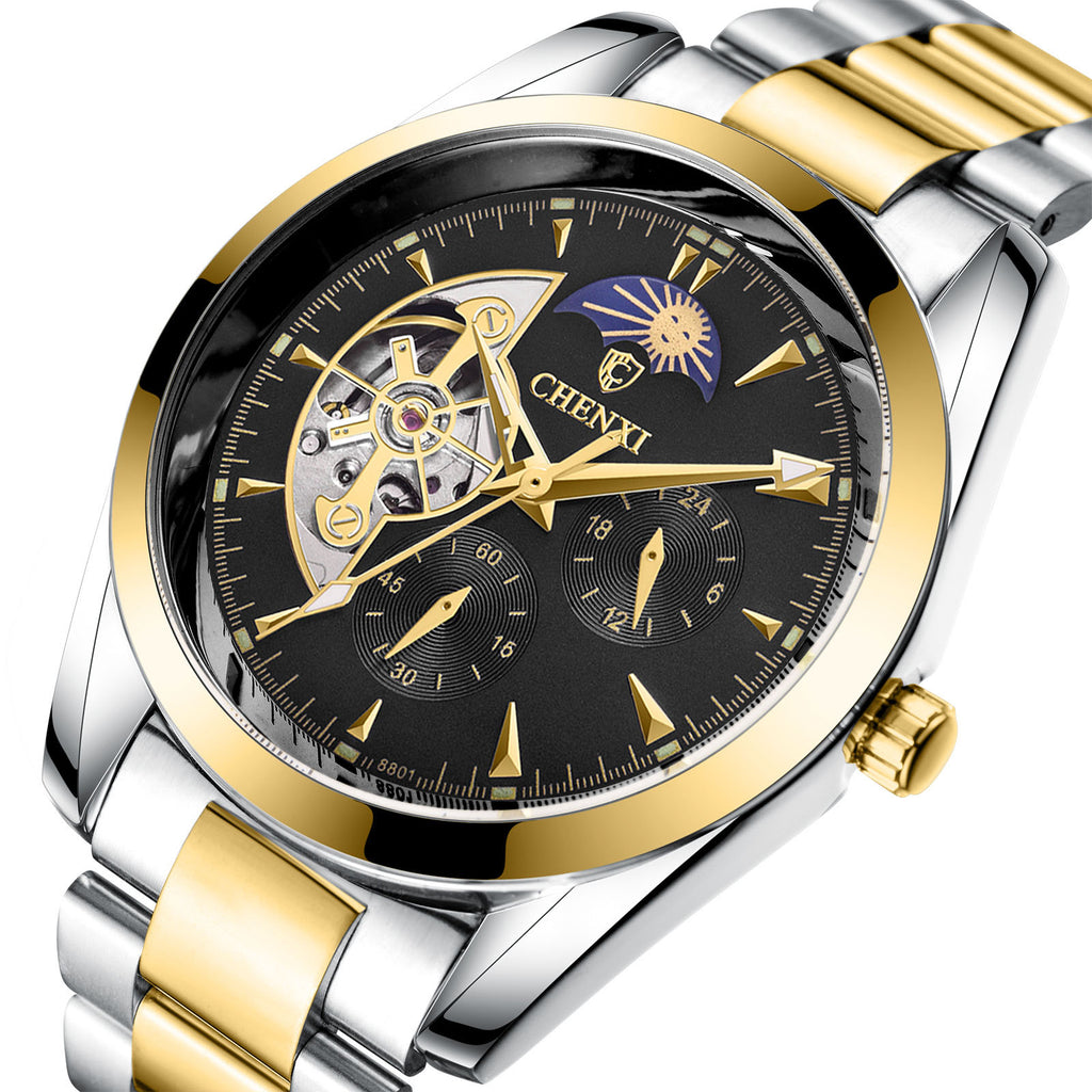 Montre Business Homme | Quartz Lumineux Phase de Lune Acier