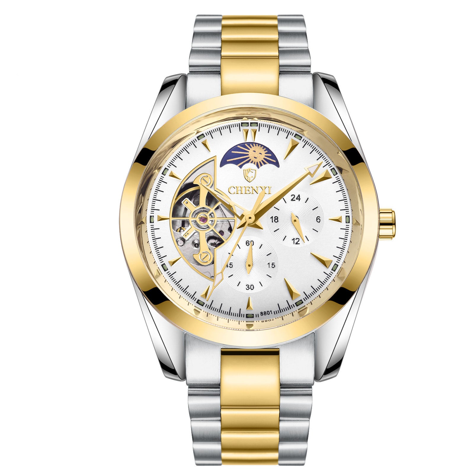 Montre Business Homme | Quartz Lumineux Phase de Lune Acier