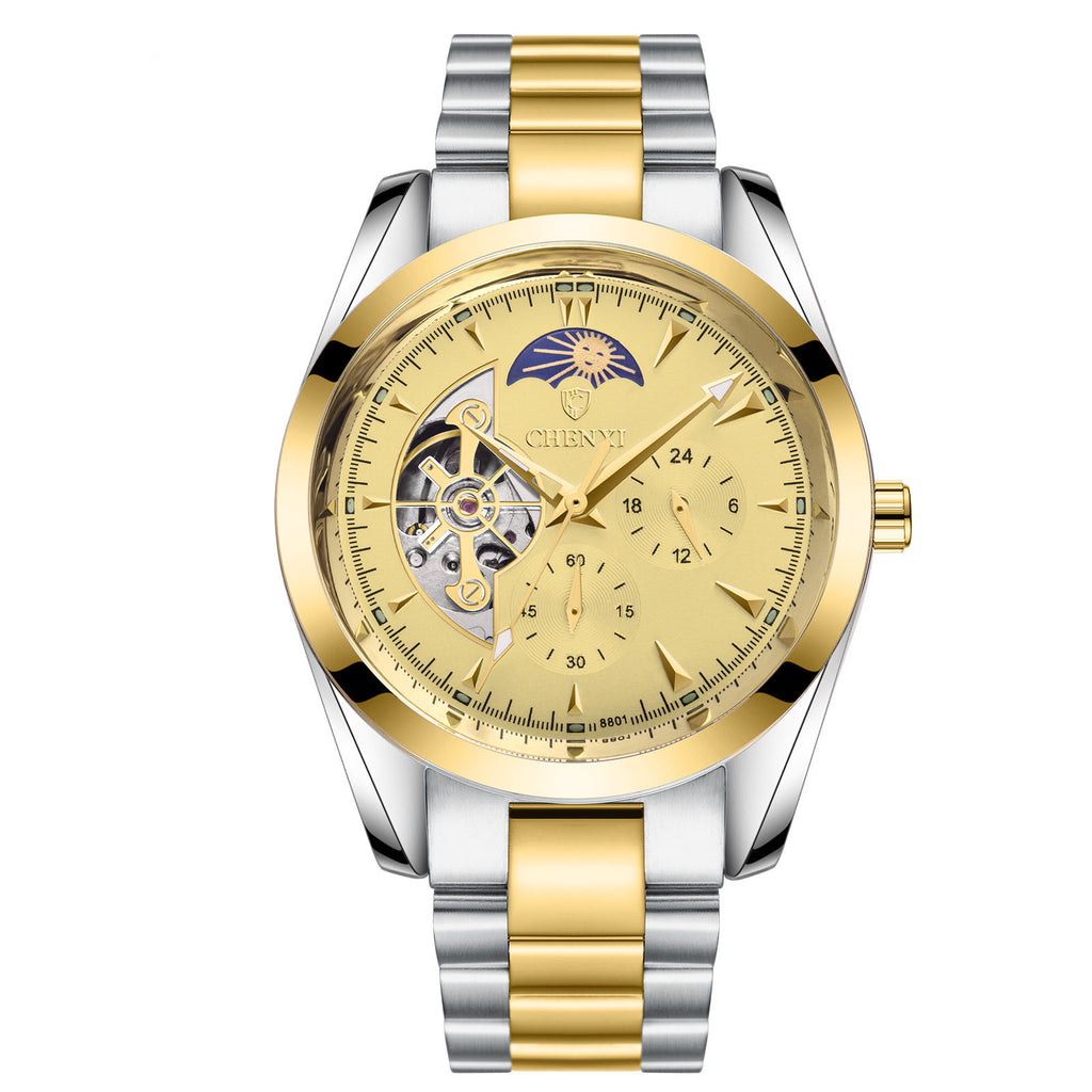 Montre Business Homme | Quartz Lumineux Phase de Lune Acier