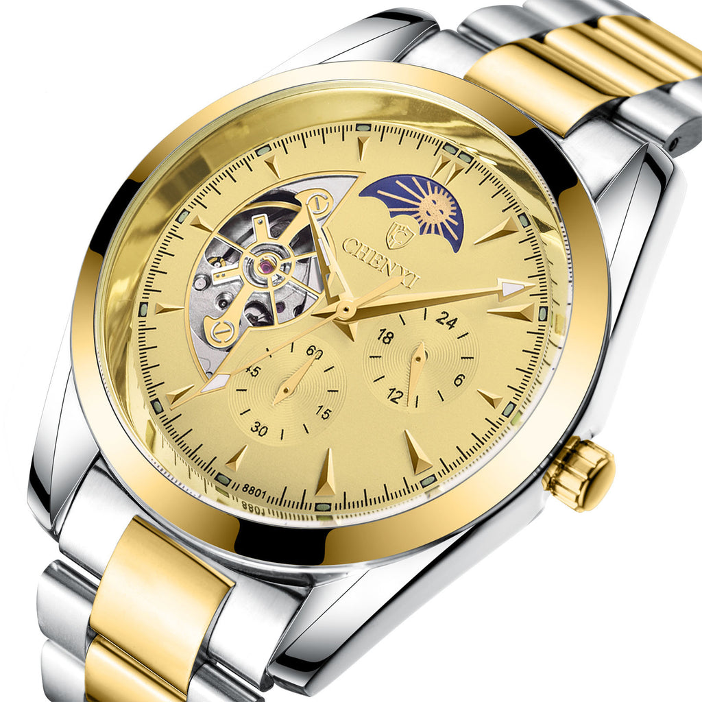 Montre Business Homme | Quartz Lumineux Phase de Lune Acier