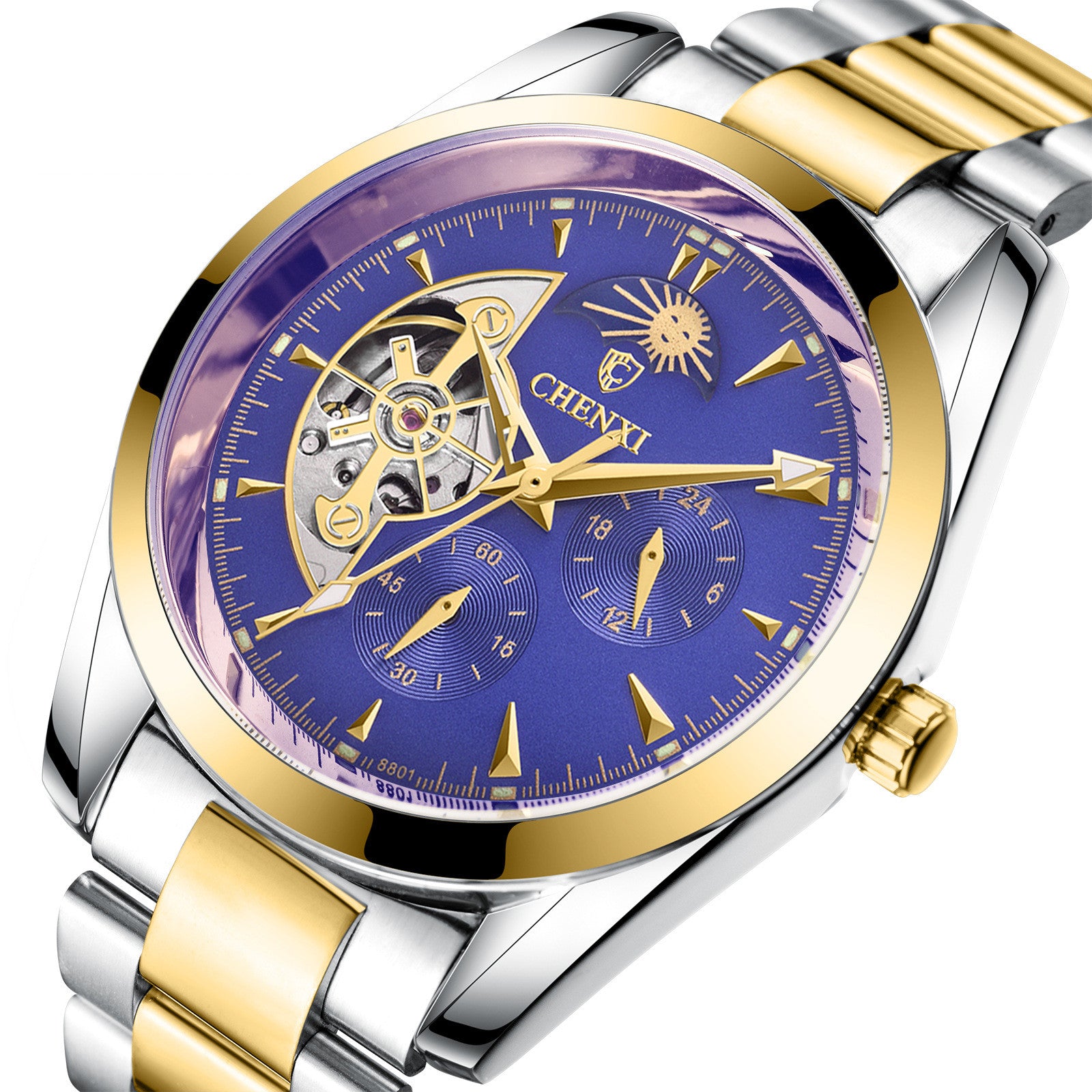Montre Business Homme | Quartz Lumineux Phase de Lune Acier