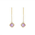 Sterling Silver Gold-Plated Square Amethyst Tassel Earrings