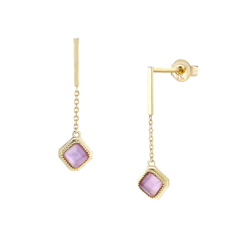 Sterling Silver Gold-Plated Square Amethyst Tassel Earrings