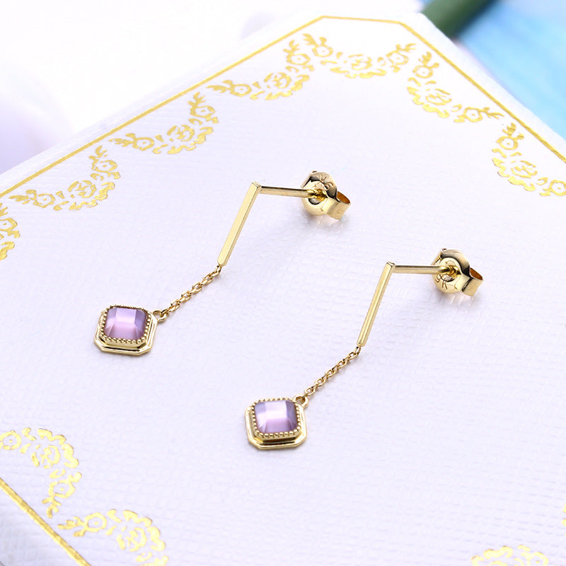 Sterling Silver Gold-Plated Square Amethyst Tassel Earrings