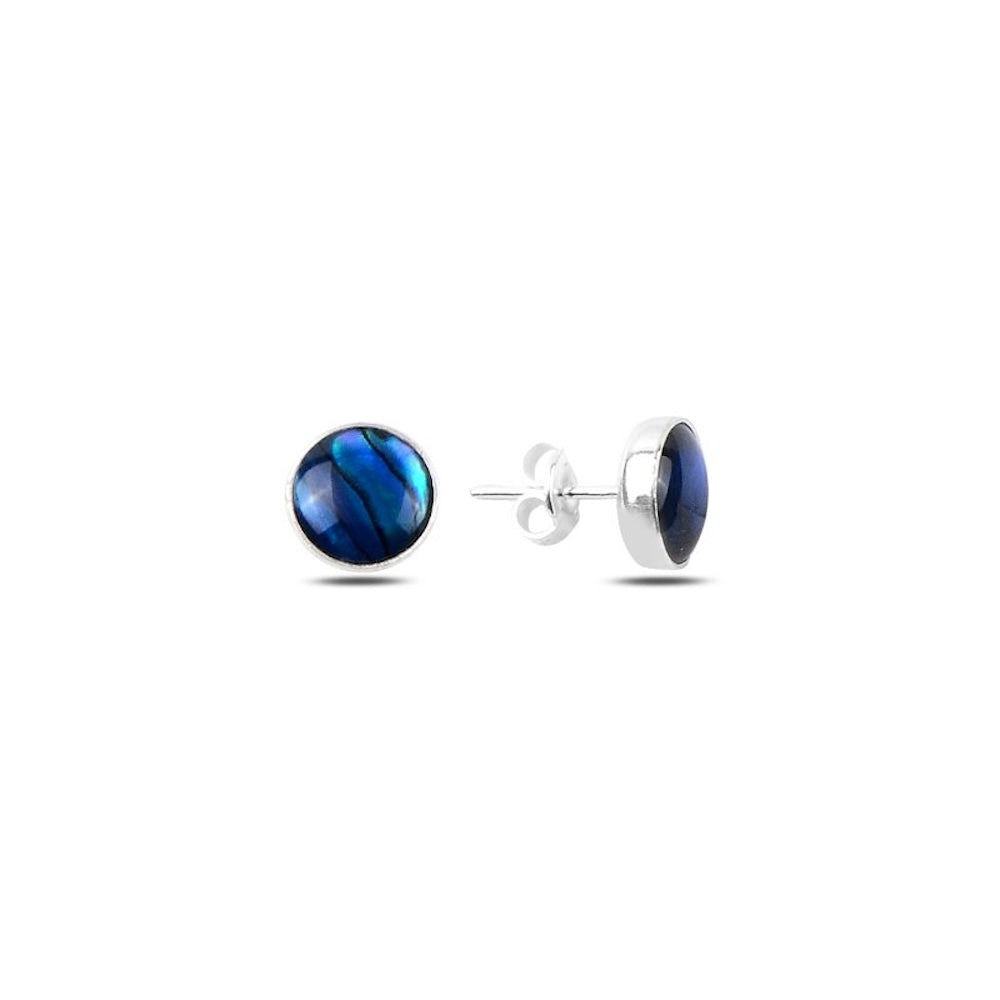 Boucles d'Oreilles Argent 925 Sterling — Pierre Abalone Naturelle Solitaire | Femme