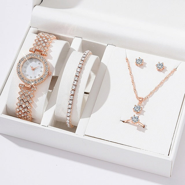 Coffret Montre Strass Femme | Collier Boucles Bracelet Luxe