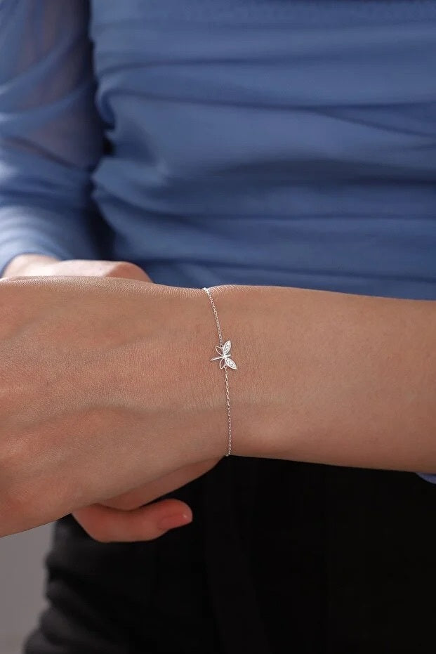 Bracelet Libellule Argent 925 Sterling — Pierre Zircon Blanc | Bijou Femme