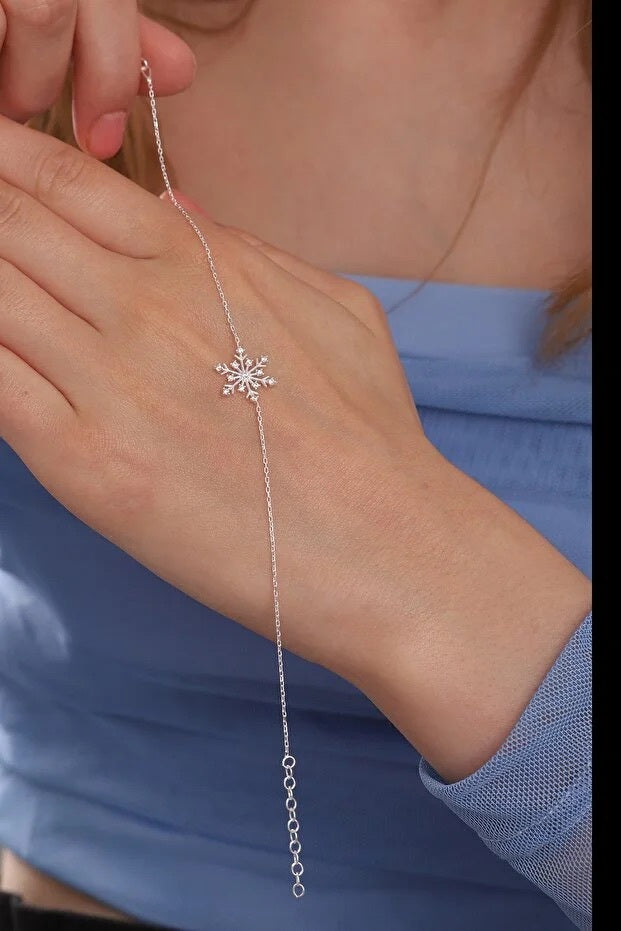 Bracelet Flocon de Neige Argent 925 Sterling — Pierre Zircon Blanc | Bijou Femme