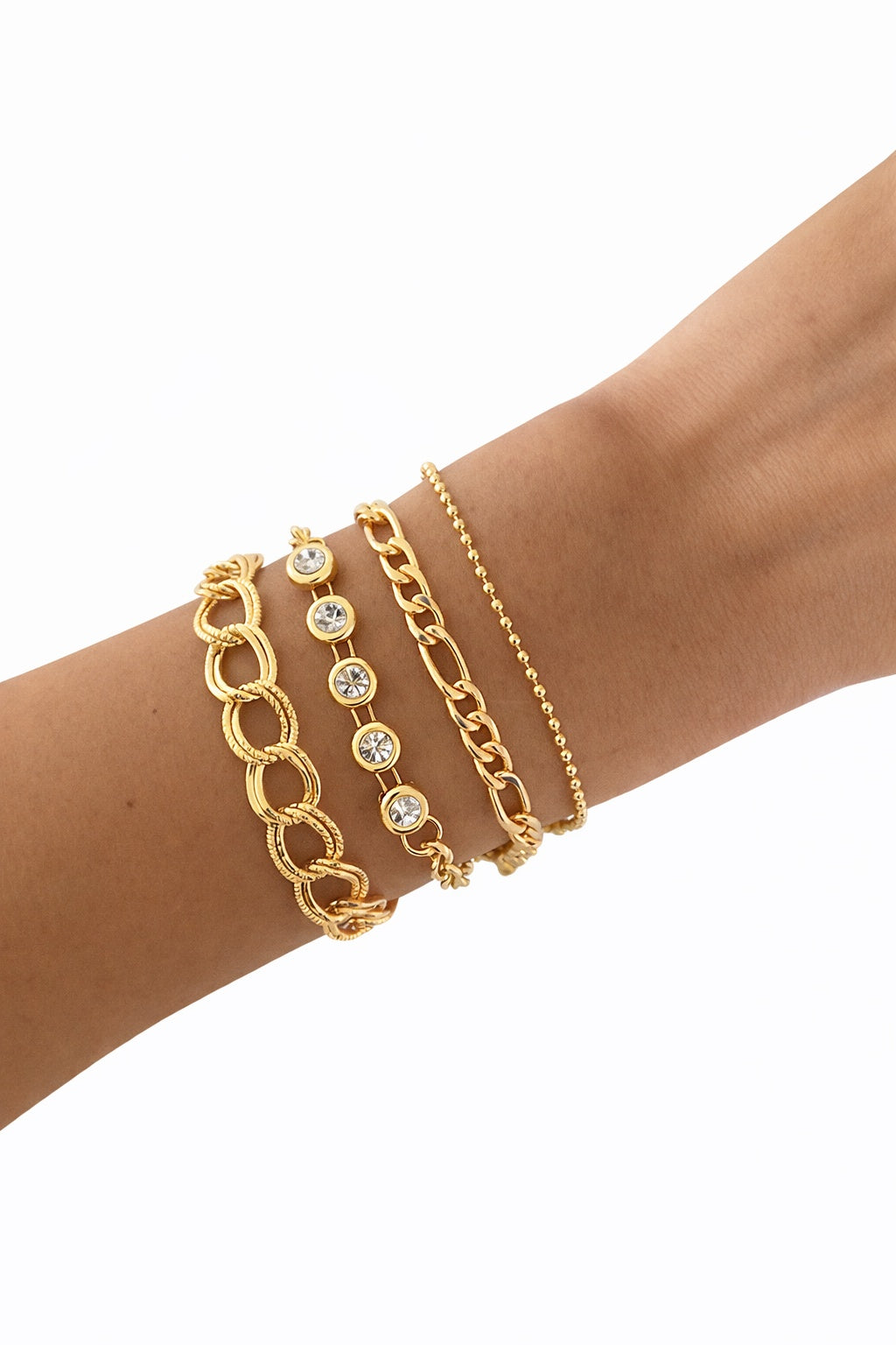 Set 4 Bracelets Pierre Blanche — Superposés Ajustables Élégants | Cadeau Femme