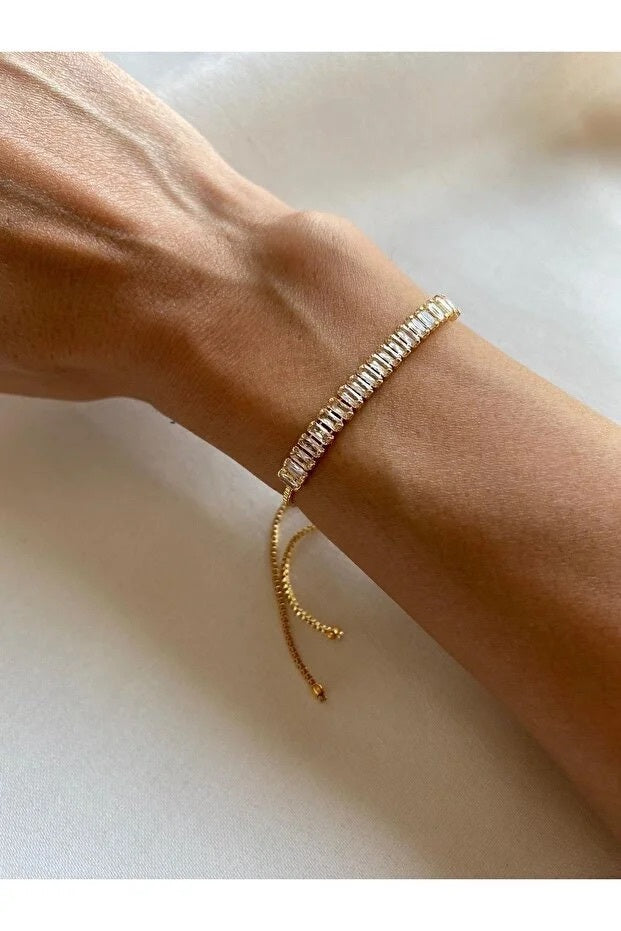 Bracelet Zircon Baguette Ajustable — Minimaliste Étincelant Élégant | Cadeau Femme