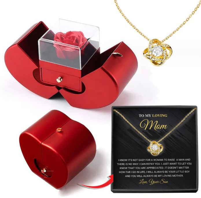 Coffret Cadeau Rose Éternelle & Collier | Boîte Bijoux Pomme