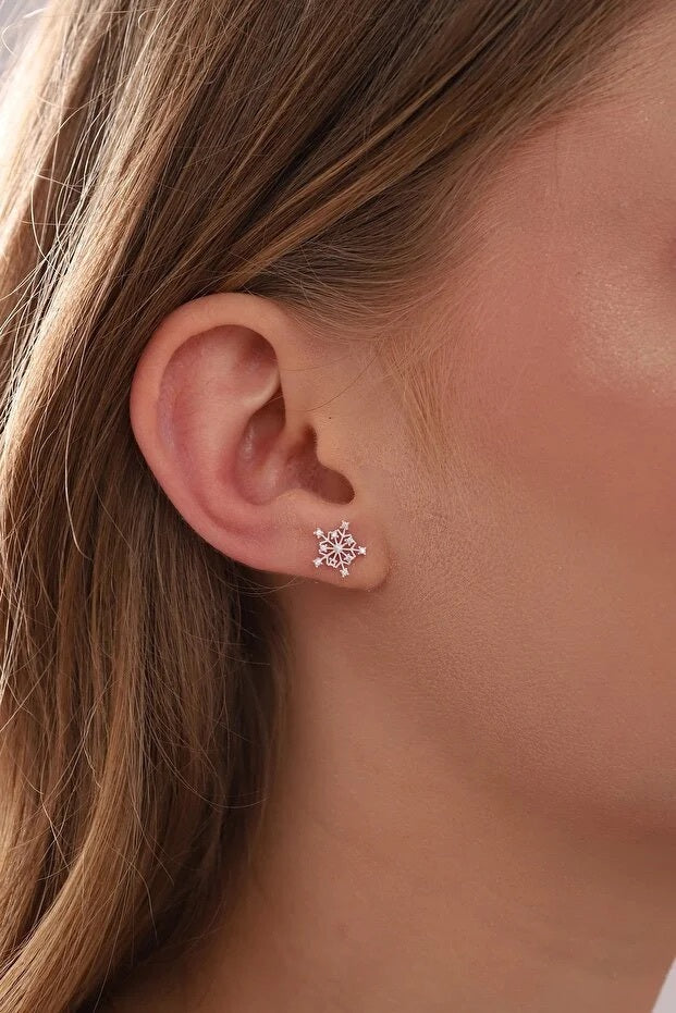 Boucles d'Oreilles Flocon de Neige Argent 925 Sterling — Pierres Zircon | Femme