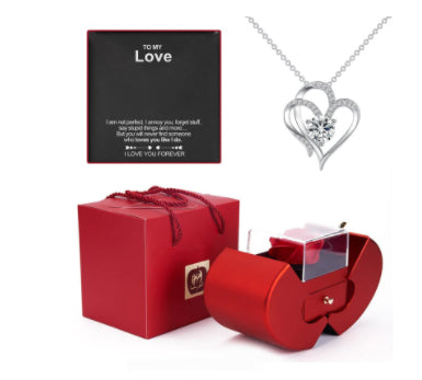 Coffret Cadeau Rose Éternelle & Collier | Boîte Bijoux Pomme