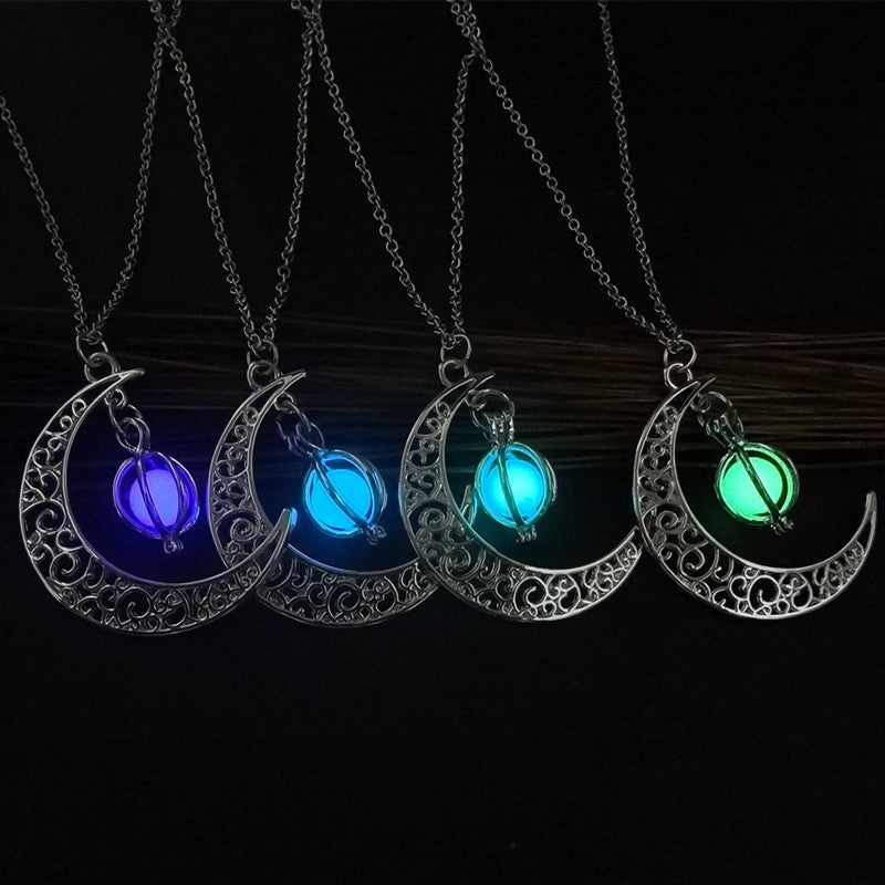 Collier Pierre Lumineuse Lune | Pendentif Fluorescent Femme