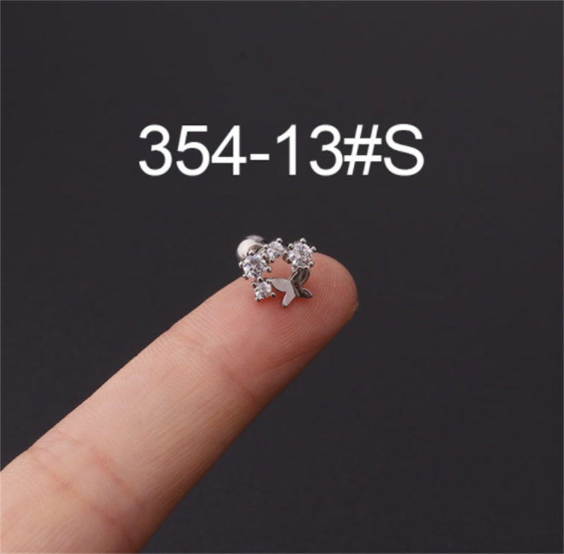 Stainless Steel Stud Zircon Pierced Earrings