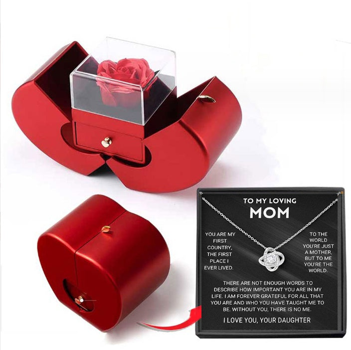 Coffret Cadeau Rose Éternelle & Collier | Boîte Bijoux Pomme