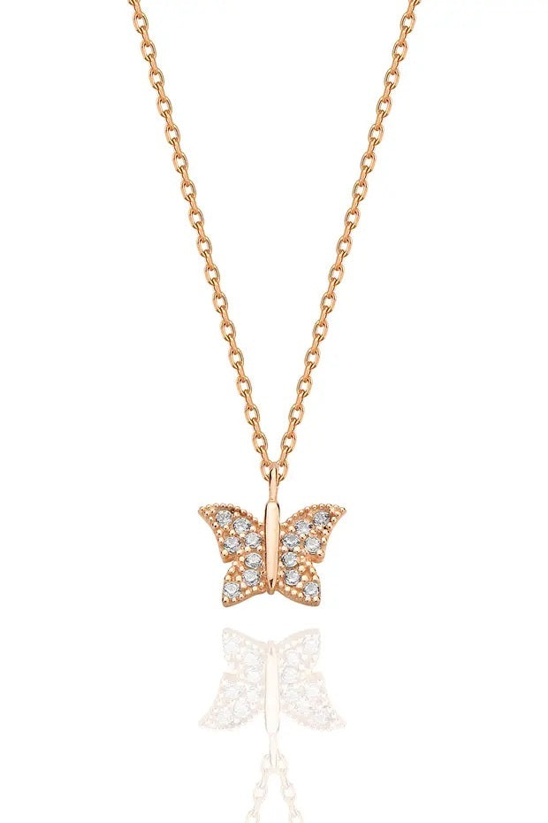 925 Sterling Silver Rose Gold Butterfly Necklace For Women Elegant Dainty Pendant Jewelry Gift