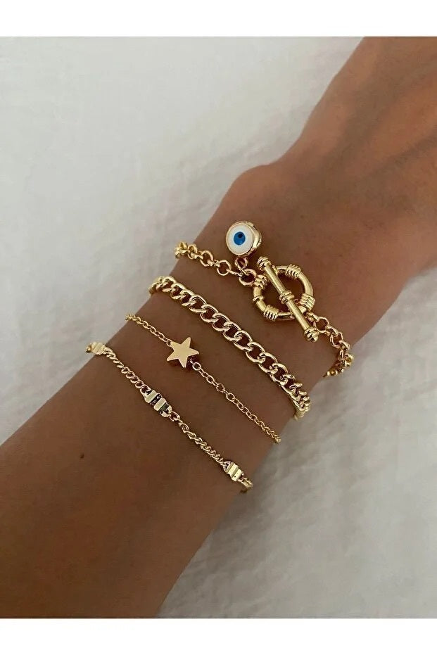 Set 4 Bracelets Starlife — Superposés Ajustables Élégants | Cadeau Femme