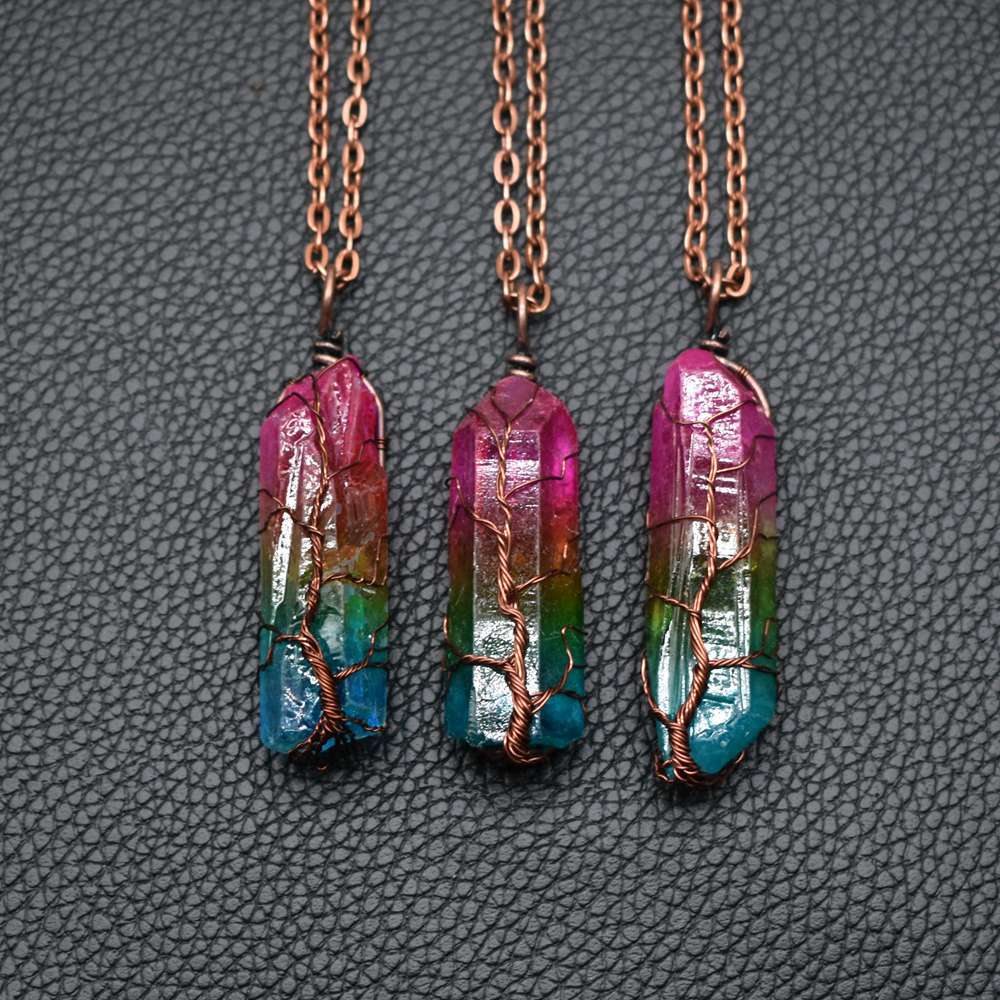 Collier Arbre de Vie | Pendentif Crystal Pilier Pierre Naturelle
