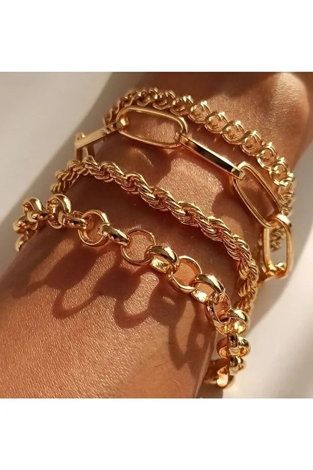 Set de Bracelets Chaîne Italienne 4 Pièces — Superposés & Ajustables | Cadeau Femme