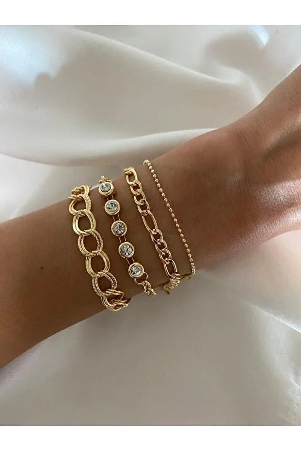 Set 4 Bracelets Pierre Blanche — Superposés Ajustables Élégants | Cadeau Femme