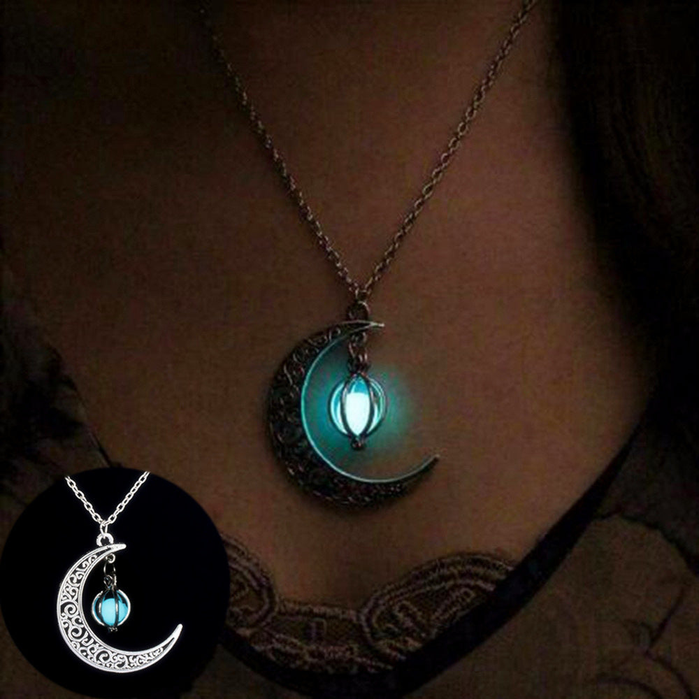 Collier Pierre Lumineuse Lune | Pendentif Fluorescent Femme