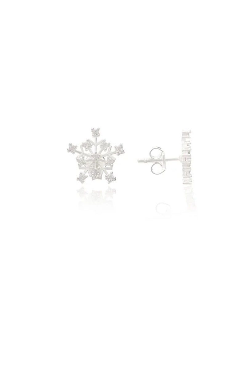 Boucles d'Oreilles Flocon de Neige Argent 925 Sterling — Pierres Zircon | Femme