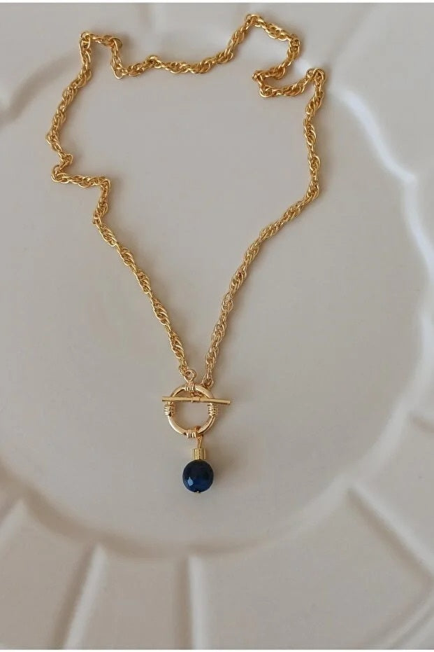 Collier Chaîne Pierre Naturelle — Fermoir Frontal Minimaliste Élégant | Cadeau Femme