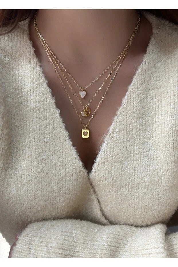 Set 3 Colliers Charm Cœur Superposés — Bijou Femme Élégant & Romantique