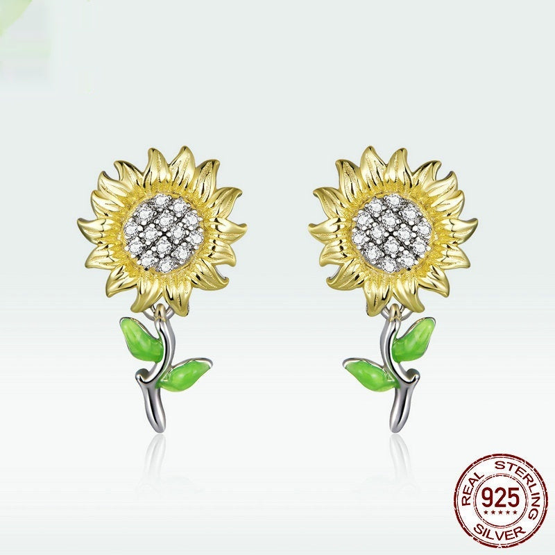 Sunflower S925 Silver Stud Earrings Plated With Real Gold