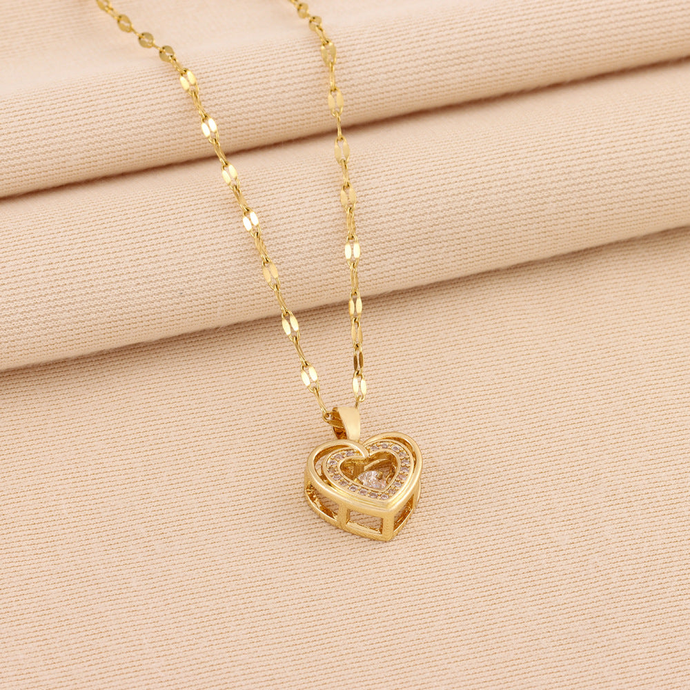 Collier Double Rang Amour | Pendentif Cœur Strass Acier