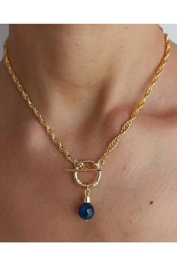 Collier Chaîne Pierre Naturelle — Fermoir Frontal Minimaliste Élégant | Cadeau Femme
