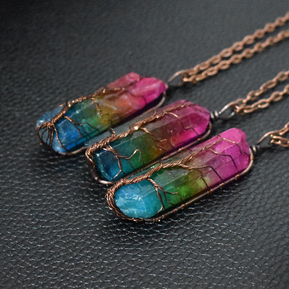 Collier Arbre de Vie | Pendentif Crystal Pilier Pierre Naturelle