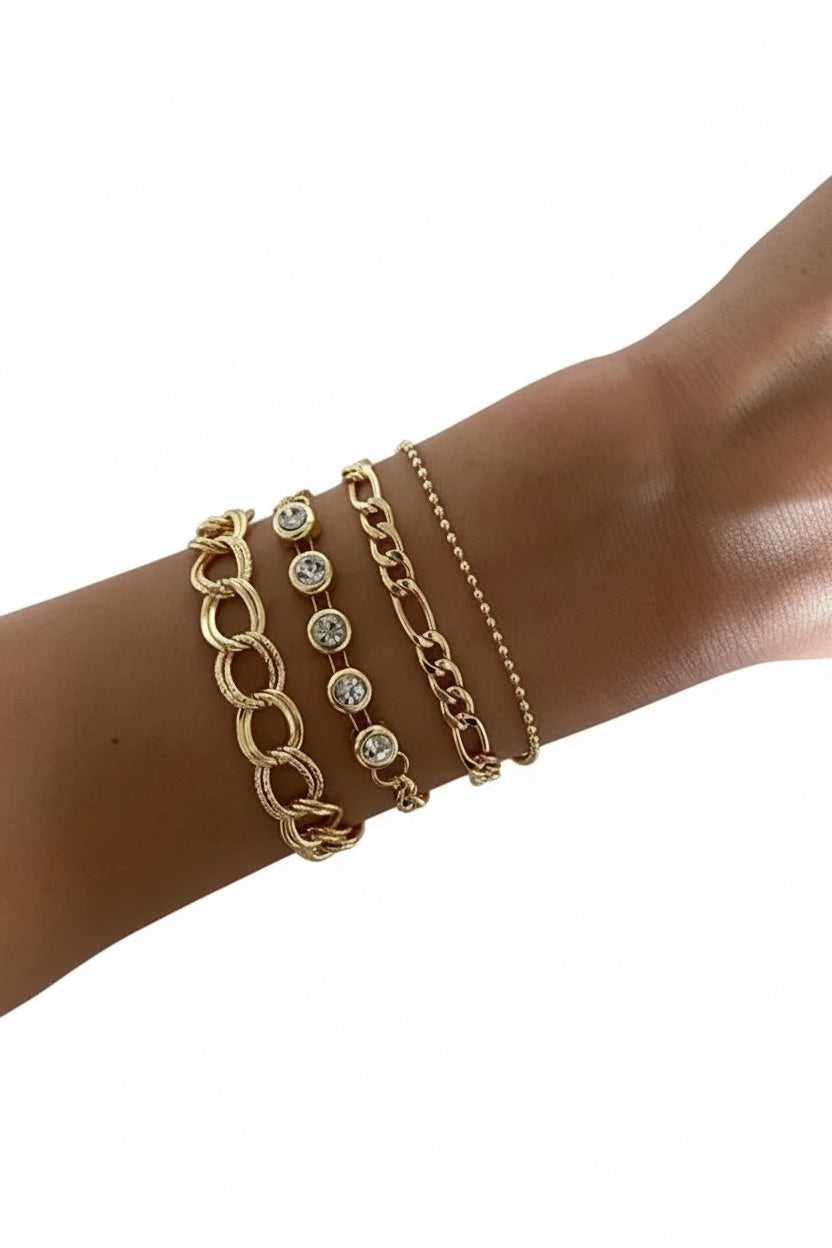Set 4 Bracelets Pierre Blanche — Superposés Ajustables Élégants | Cadeau Femme
