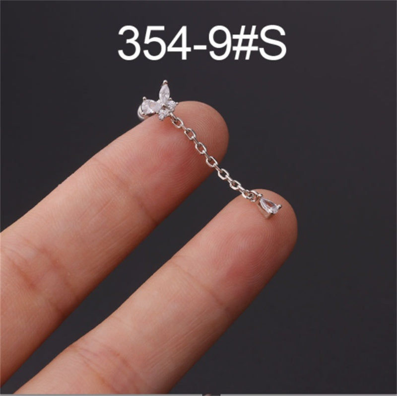 Stainless Steel Stud Zircon Pierced Earrings