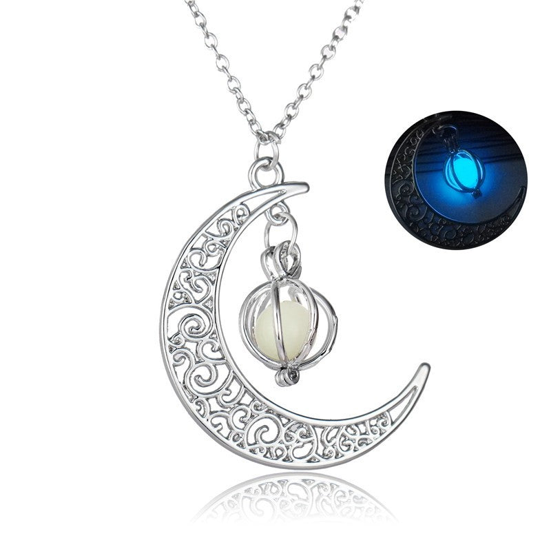 Collier Pierre Lumineuse Lune | Pendentif Fluorescent Femme