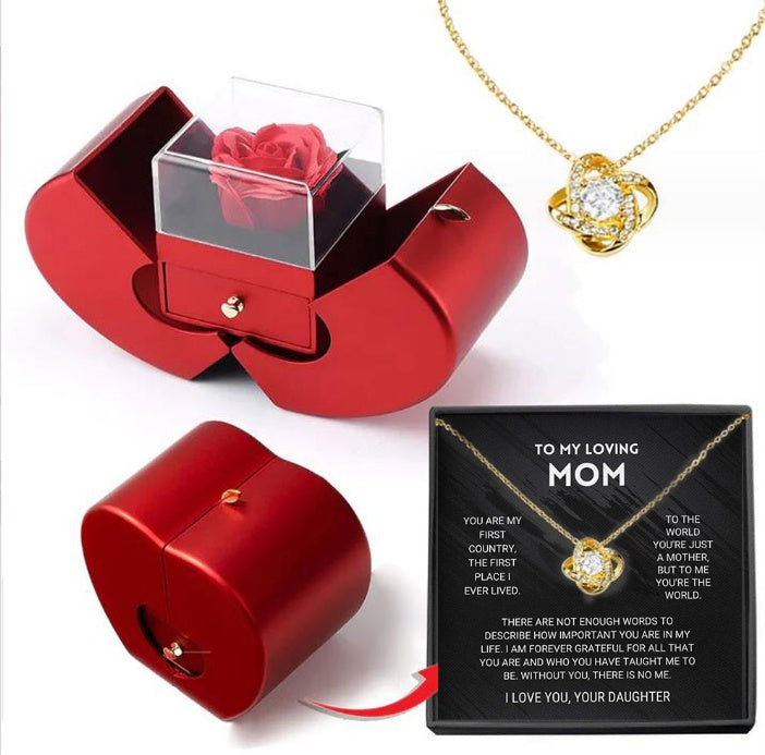 Coffret Cadeau Rose Éternelle & Collier | Boîte Bijoux Pomme