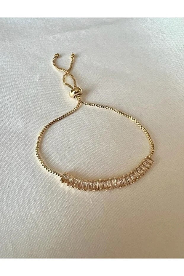 Bracelet Zircon Baguette Ajustable — Minimaliste Étincelant Élégant | Cadeau Femme