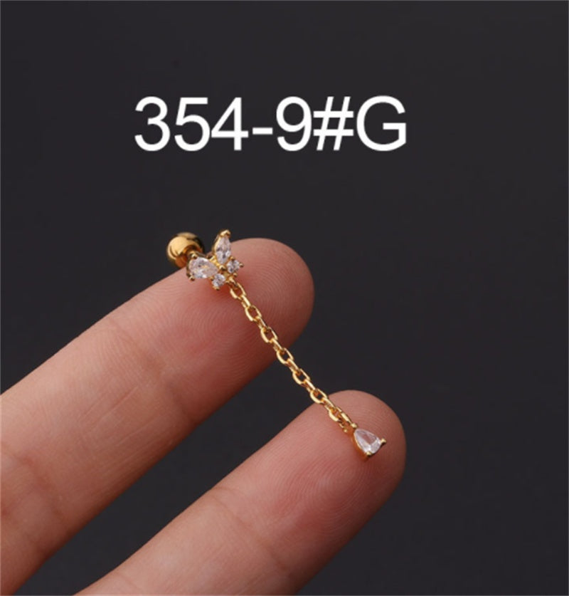 Stainless Steel Stud Zircon Pierced Earrings