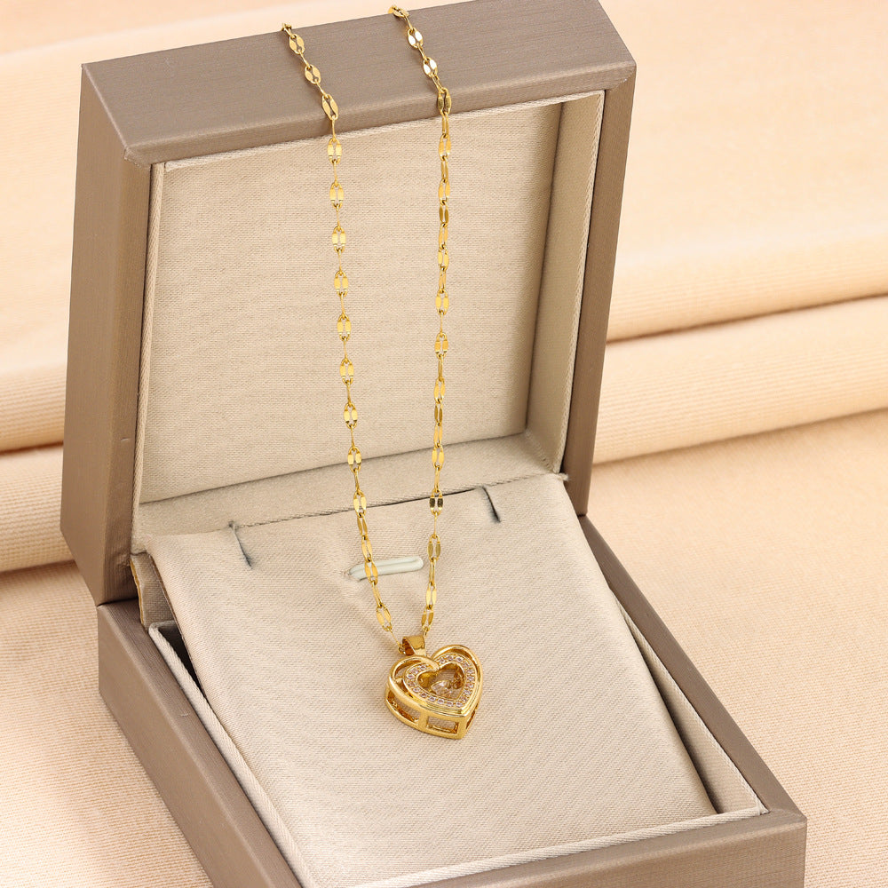 Collier Double Rang Amour | Pendentif Cœur Strass Acier