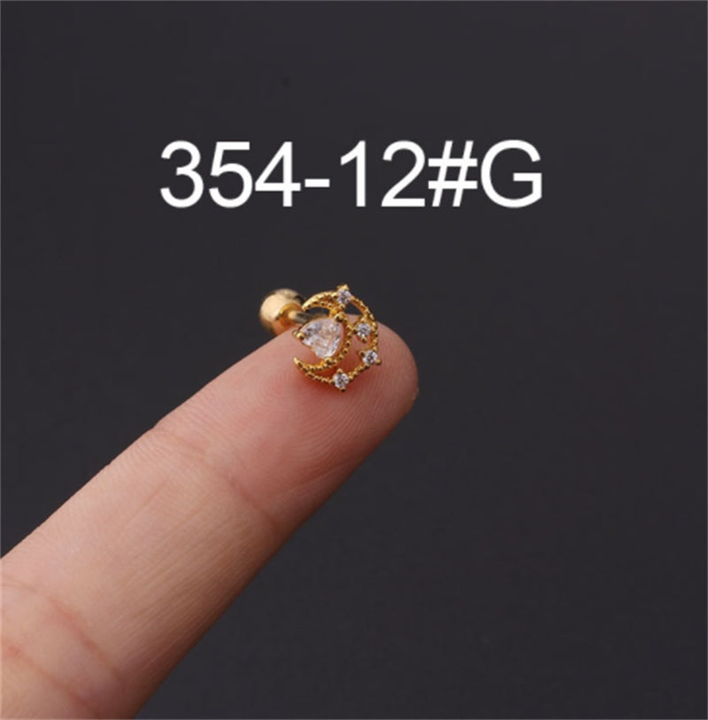 Stainless Steel Stud Zircon Pierced Earrings