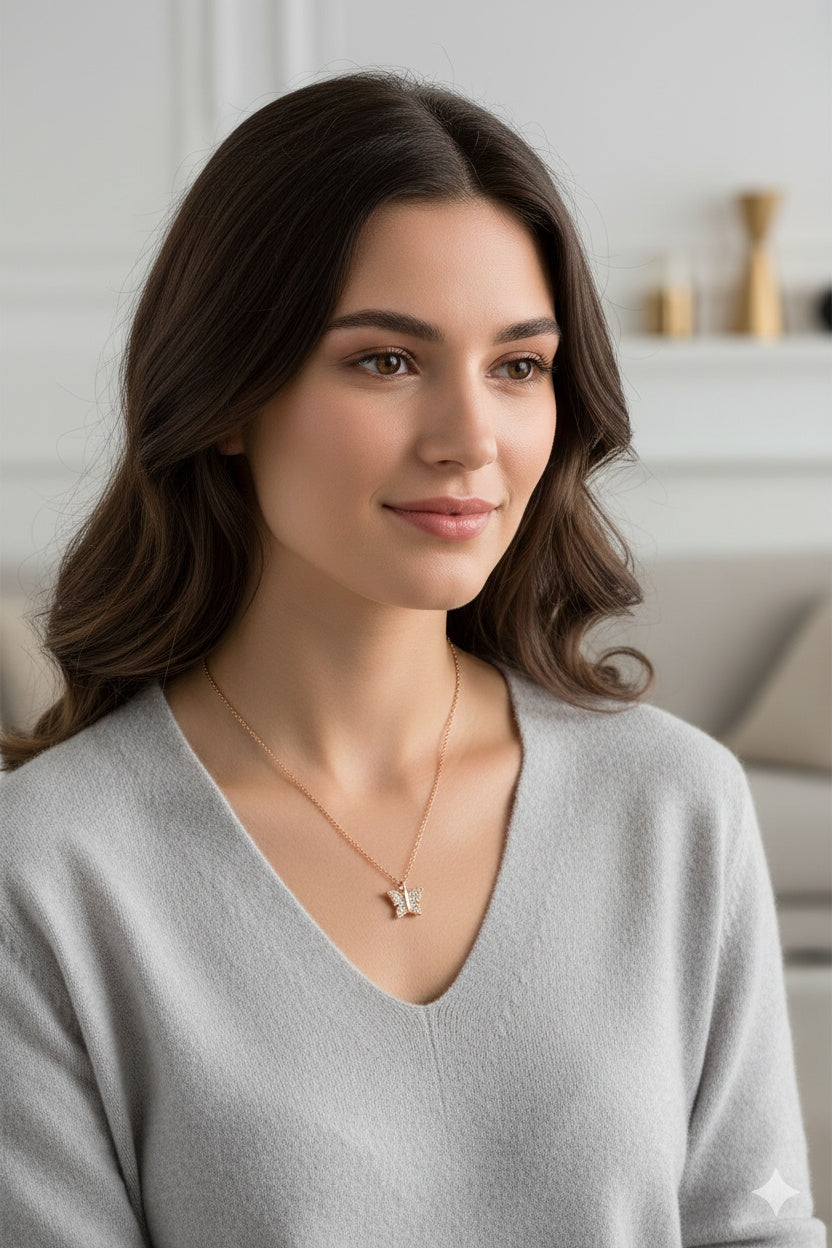 925 Sterling Silver Rose Gold Butterfly Necklace For Women Elegant Dainty Pendant Jewelry Gift