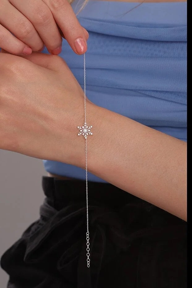 Bracelet Flocon de Neige Argent 925 Sterling — Pierre Zircon Blanc | Bijou Femme